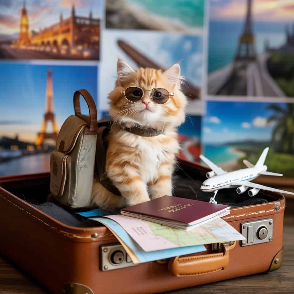 Cat in a travel carrier looking out a window